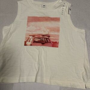 Old Navy Cream Tank Top with Pink Graphic